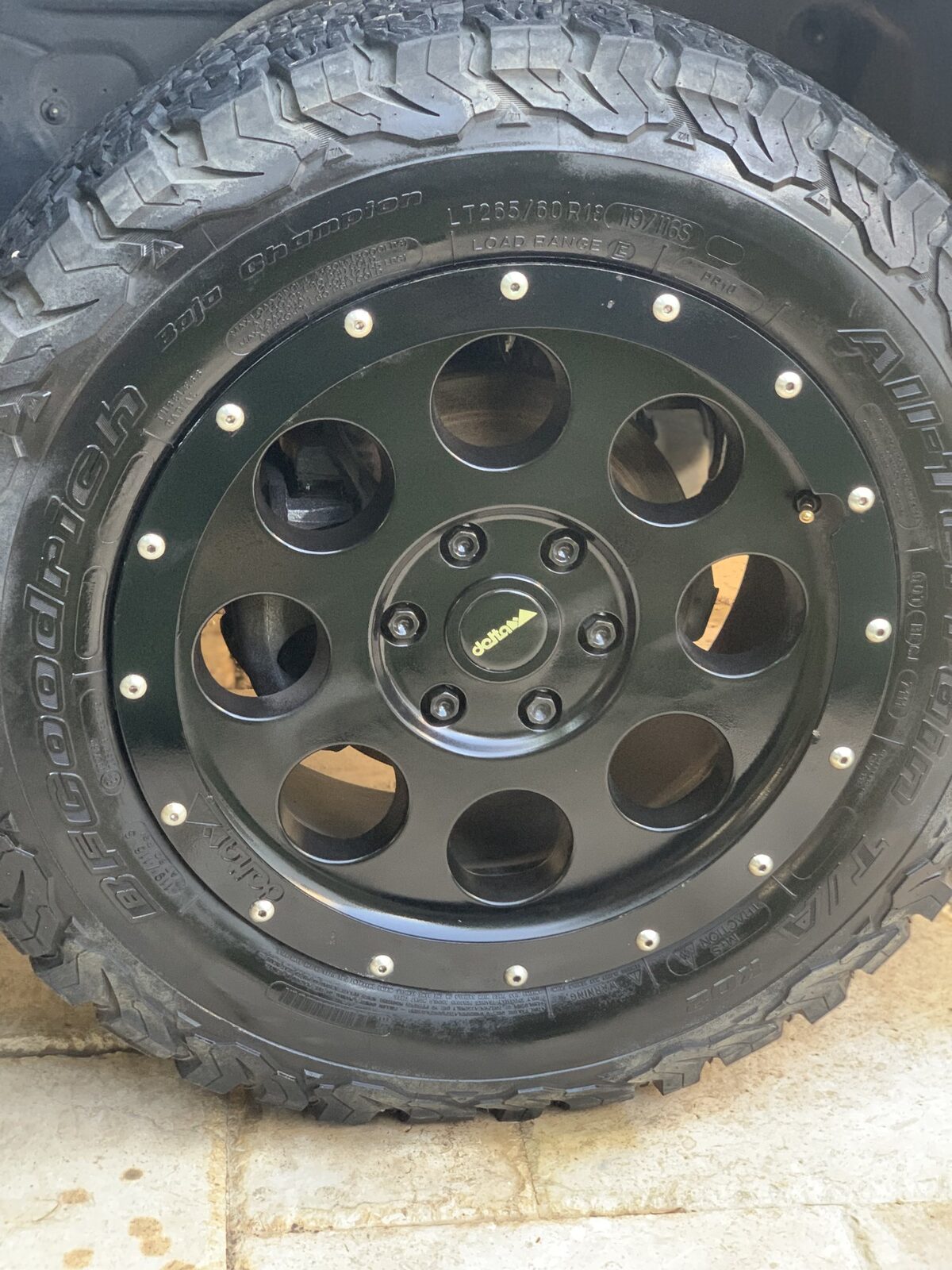DELTA matte black alloy wheel with BF Goodrich LT265/60 R18 tyre